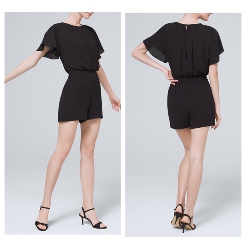 NWT WHBM black flutter sleeve romper 00 R10